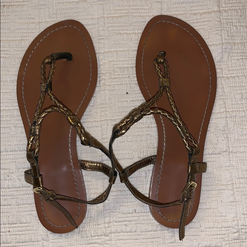 Ralph Lauren 7 Gold leather braid flat sandal